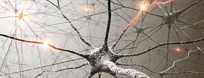 Graphische Darstellung von Neuronen mit teils aufleuchtenden Nervenbahnen