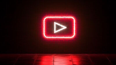 Rot leuchtendes YouTube-Logo vor dunklem Hintergrund