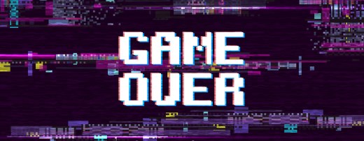 Schriftzug Game Over vor pixeligem Computerspielhintergrund