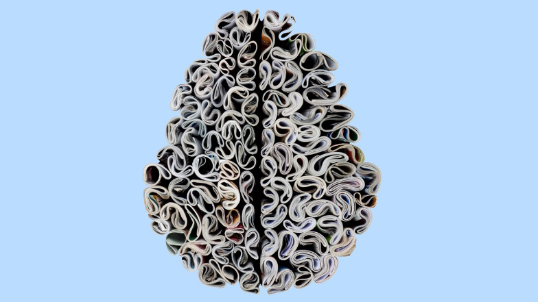 "Gehirn" aus zusammengerollten Zeitschriften